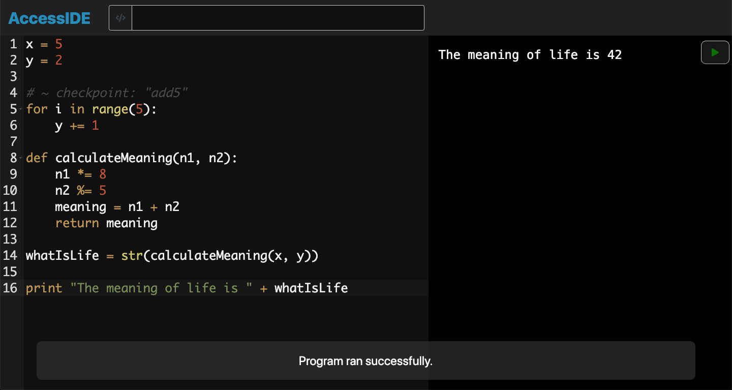 AccessIDE editor with code pane and output console