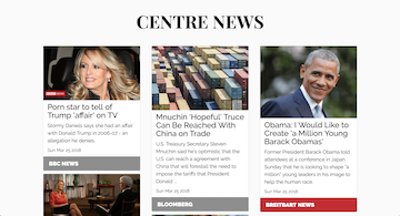 Centre News grid comparing headlines across outlets