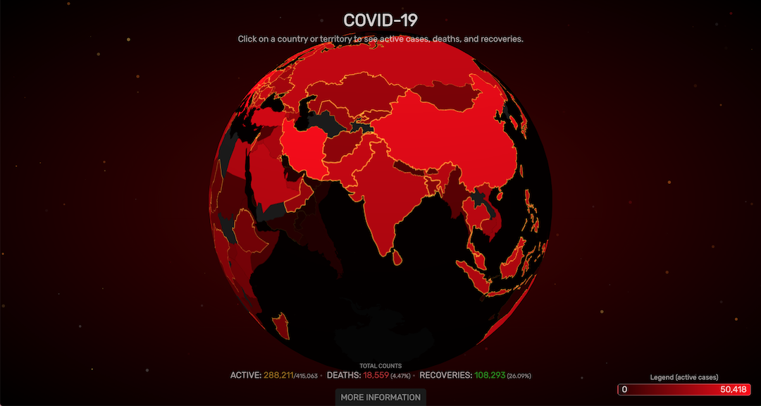 COVID-19 Visualizer: a dark 3D globe with country case data